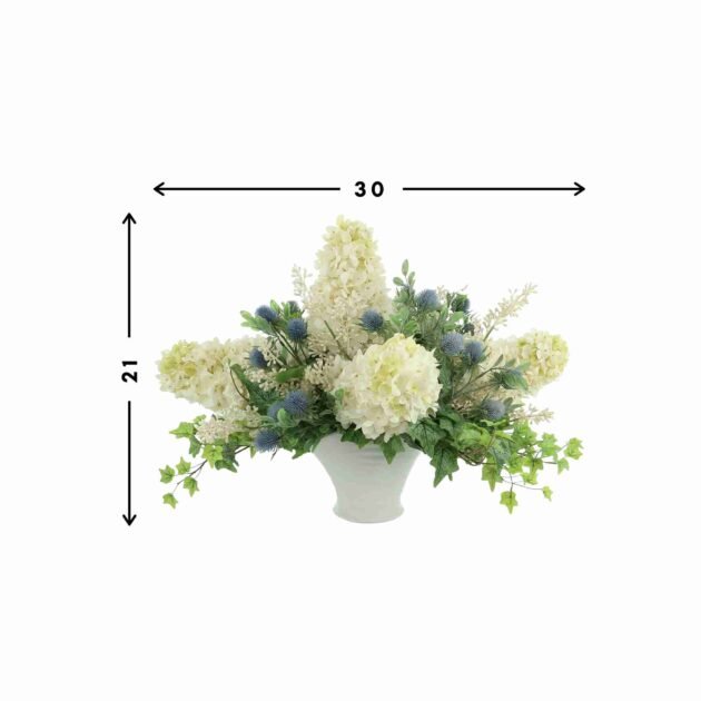 Cone Hydrangea Floral Arrangement with Thistle and Ivy in Ceramic Vase - Image 3