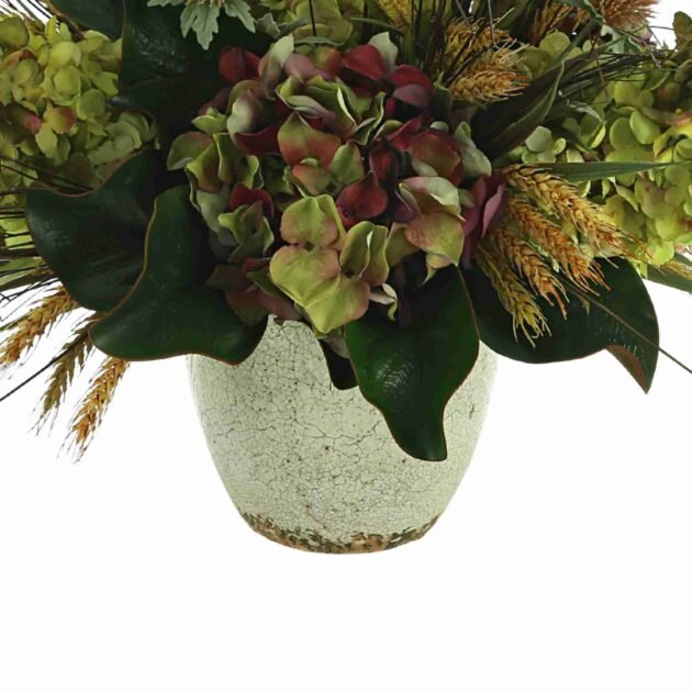 Assorted Hydrangea Arrangement in a Ceramic Vase with Thistle and Wheat - Image 2
