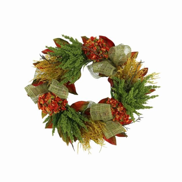 25" Hydrangea and Heather Fall Wreath with Bows