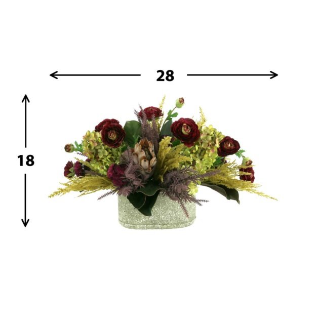 Ranunculus, Hydrangea and Protea Fall Arrangement in a Ceramic Pot - Image 2