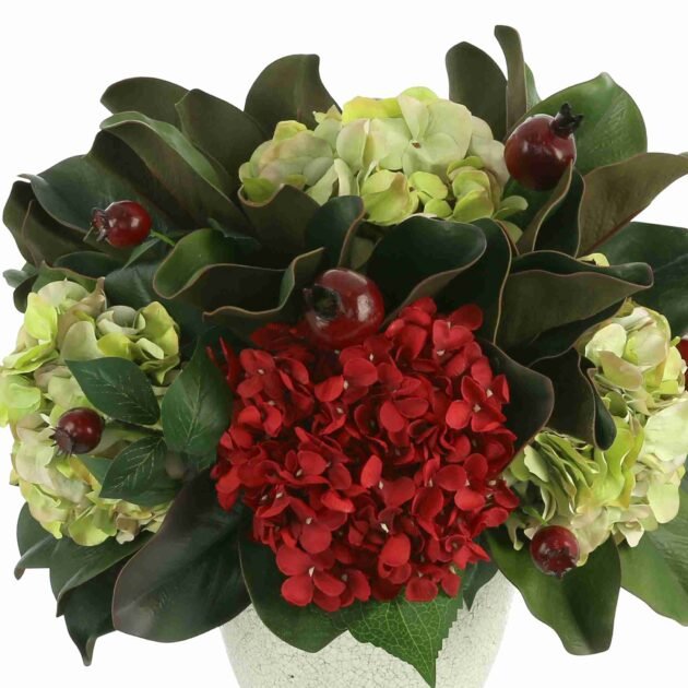 Assorted Hydrangea and Pomegranate Fall Arrangement in a Ceramic Vase - Image 3