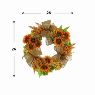 26" Sunflower, Hydrangea and Heather Fall Wreath with Burlap Bows - Image 2
