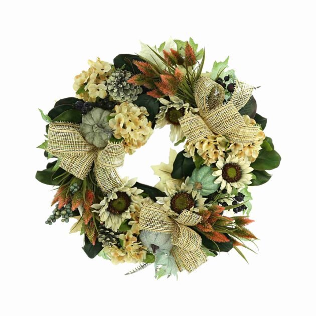 26" Fall Wreath with Sunflowers, Hydrangeas and Thistle