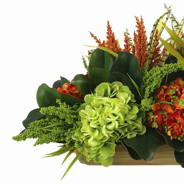 Assorted Hydrangea Fall Arrangement with Magnolia Leaves and Heather - Image 4