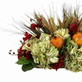 Fall Centerpiece with Hydrangeas, Pomegranates and Wheat - Image 5