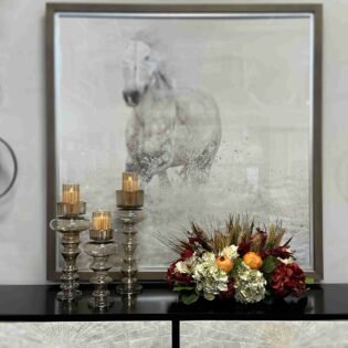 Fall Centerpiece with Hydrangeas, Pomegranates and Wheat - Image 2