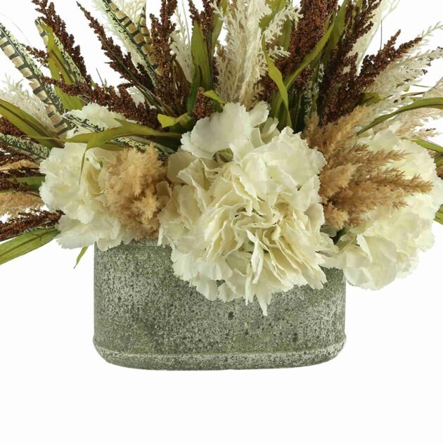Fall Arrangement with Hydrangea and Pampas in a Ceramic Planter - Image 6