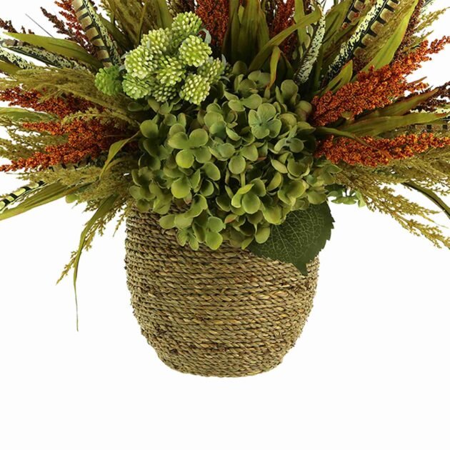 Hydrangea Fall Arrangement with Heather in a Rope Pot - Image 6