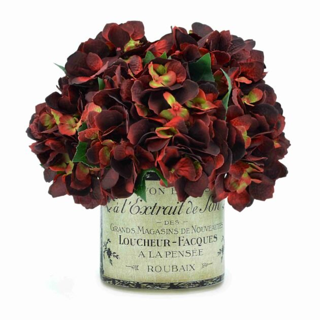 Hydrangea In Label Glass Vase