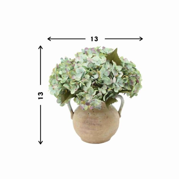 Hydrangea Florals Arranged in a Stoneware Vase with Handles - Image 5