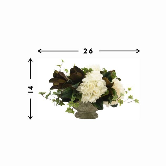 Hydrangea & Magnolia Leaf Arrangement In Oval Vase - Image 3