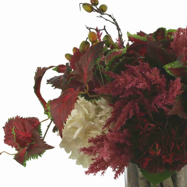 Hydrangea, Berry and Pampas Fall Arrangement with Birch in a Glass Vase - Image 5