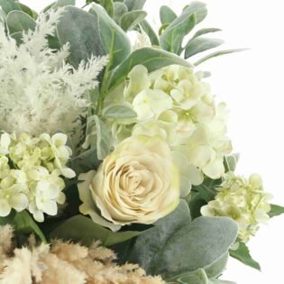 Hydrangeas, Roses and Pampas Arrangement in a Round Vase - Image 4