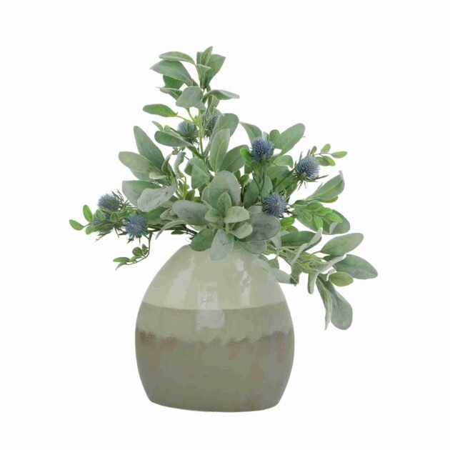 Lamb's Ear and Thistle in a Ceramic Vase