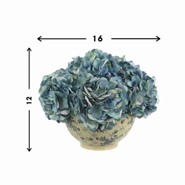 Hydrangea Floral Arrangement in a Decorative Ceramic Bowl - Image 4
