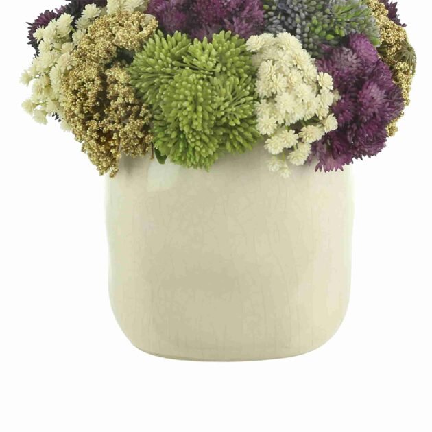 Sedum and Baby's Breath Floral Arrangement in a Ceramic Vase - Image 2