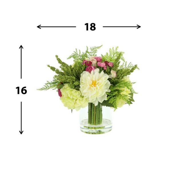Peony, Ranunculus In Glass Vase - Image 3