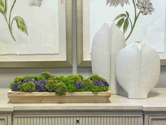 Sedum and Moss Arranged in Wood Planter - Image 2