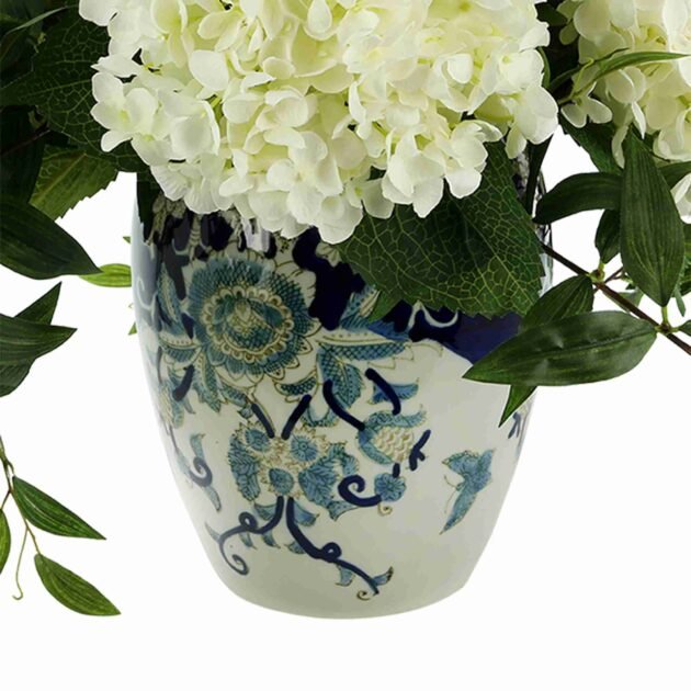 Hydrangea and Ruscus Arrangement in a Ceramic Vase - Image 5