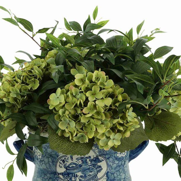 Hydrangea and Ruscus Arrangement in Ceramic Pot - Image 4