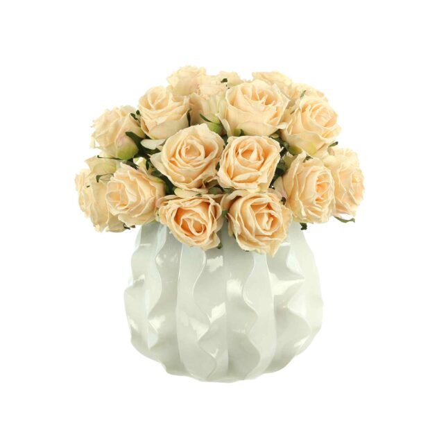 Dried Rose Arrangement in a Wavy Glass Vase