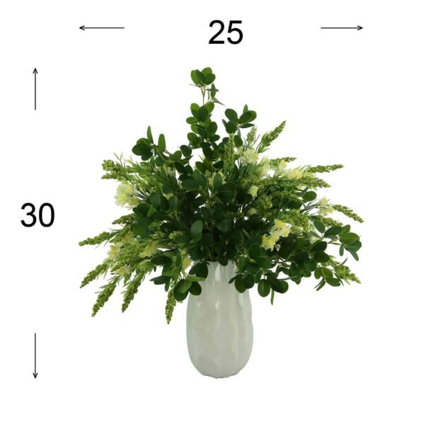 Budding Hydrangeas and Boxwoods Arranged in a Ceramic Vase - Image 4