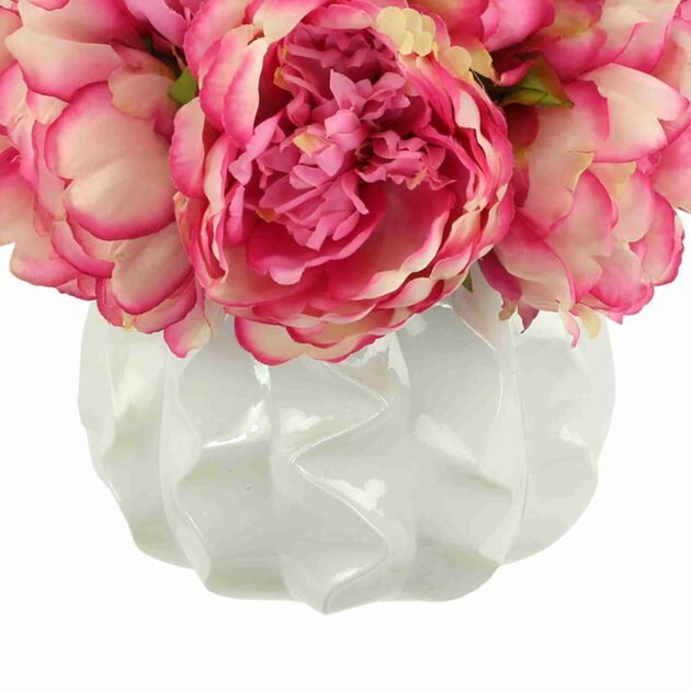 Peony Arrangement in a Wavy Ceramic Pot - Image 3
