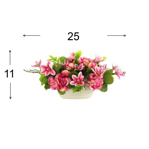 Peony and Magnolia Arrangement in a Ceramic Pot - Image 2