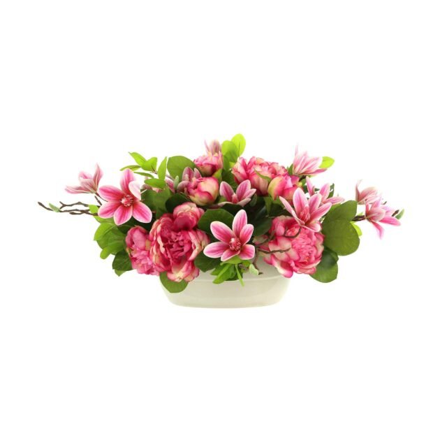 Peony and Magnolia Arrangement in a Ceramic Pot