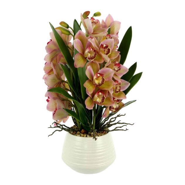Orchid Arrangement with Rocks in a Ceramic Pot - Image 6