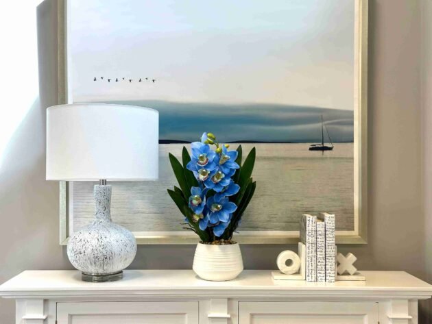 Orchid Arrangement with Rocks in a Ceramic Pot - Image 5