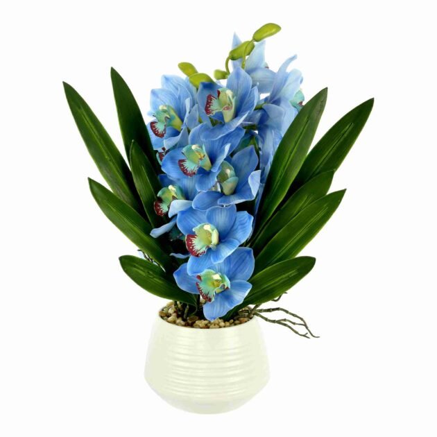 Orchid Arrangement with Rocks in a Ceramic Pot
