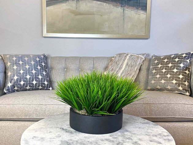 Outdoor UV Grass in Round Fiberstone Planter - Image 2