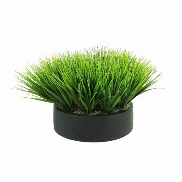 Outdoor UV Grass in Round Fiberstone Planter