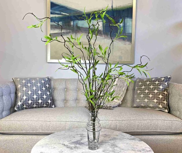 Willow Branch Arranged in Tall Glass Vase - Image 2