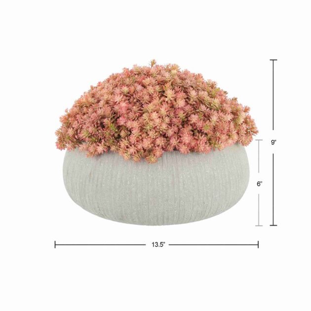 Pink Sedum Arrangement in a Round Planter - Image 2