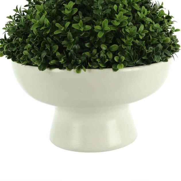 Artificial Boxwood in Ceramic Pedestal Vase - Image 5