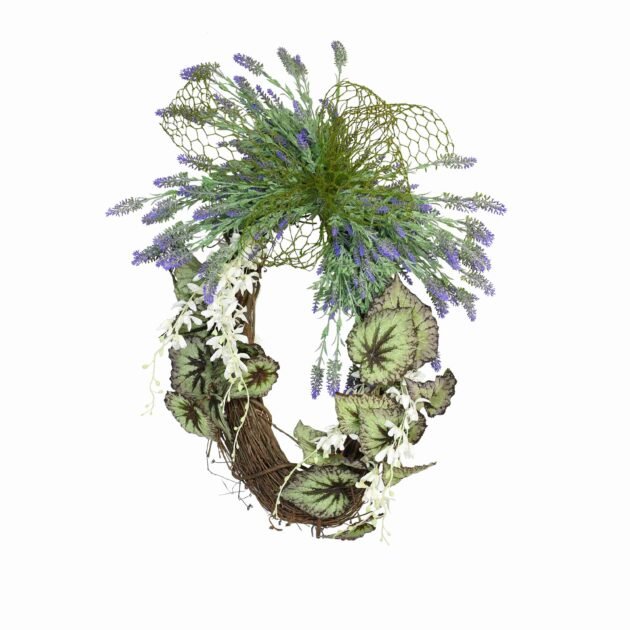 24" Purple and Green Oval Grapevine Wreath with Orchids and Decorative Bow