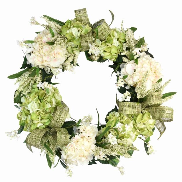 28" White and Green Mixed Spray Wreath - Image 4