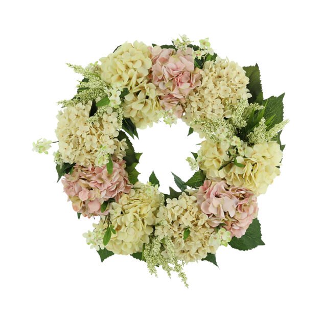 24" Floral Wreath with Pink and Cream Hydrangeas
