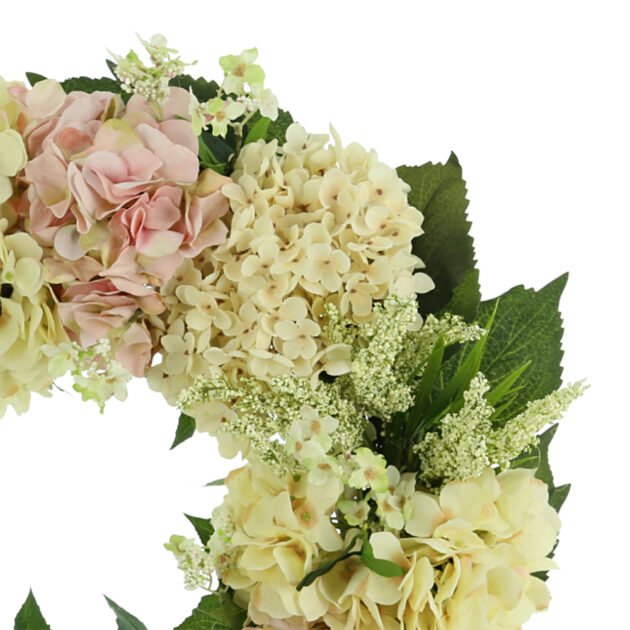 24" Floral Wreath with Pink and Cream Hydrangeas - Image 2