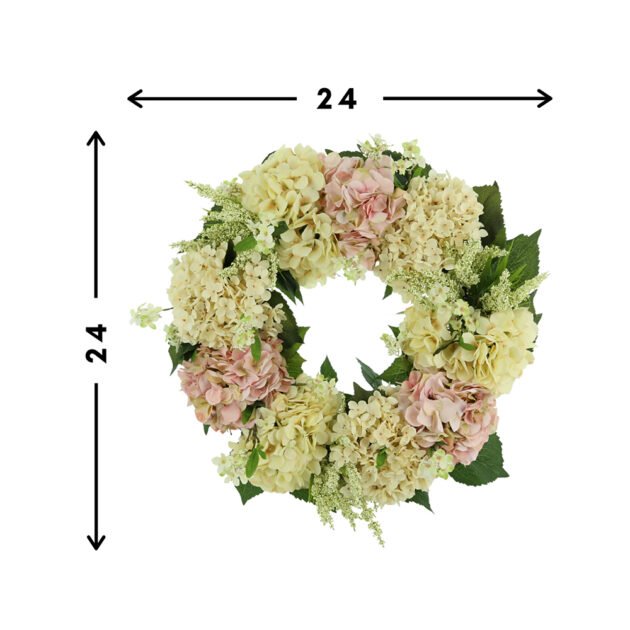 24" Floral Wreath with Pink and Cream Hydrangeas - Image 3