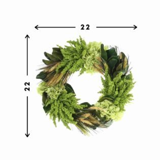 22" Green Heather and Hydrangea Wreath with Magnolia Leaves - Image 2