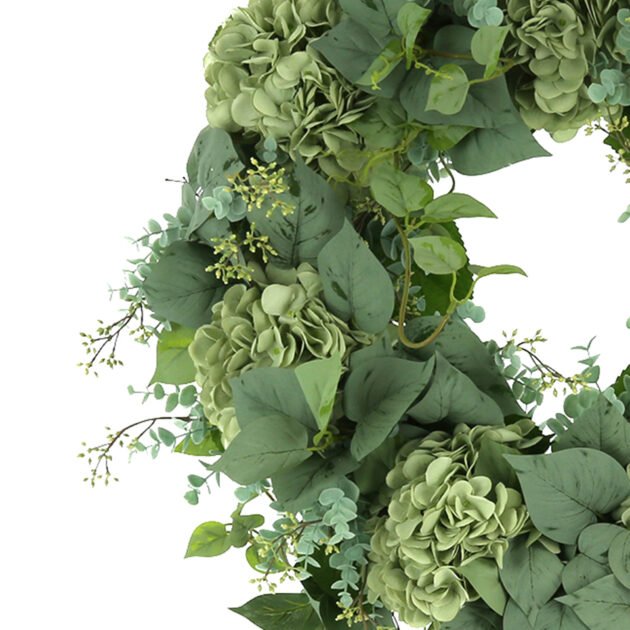 27" Wreath with Hanging Ivy, Hydrangeas and Eucalyptus - Image 4