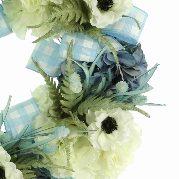 27" Floral Wreath with Anemones, Hydrangeas and Bows - Image 4