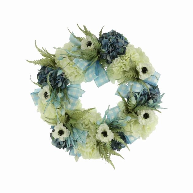 27" Floral Wreath with Anemones, Hydrangeas and Bows