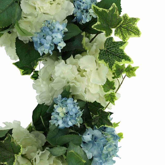 26" Grapevine Wreath with Hydrangeas and Variegated Ivy - Image 3