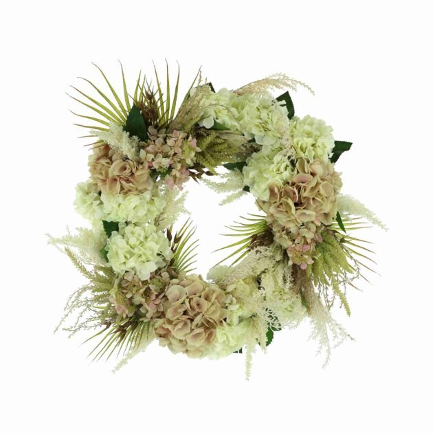 23" Grapevine Wreath with Hydrangeas and Variegated Ivy