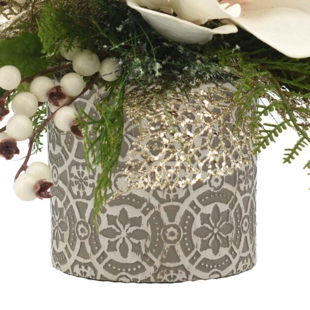 Magnolia and Berry Holiday Arrangement in Ceramic Pot - Image 4