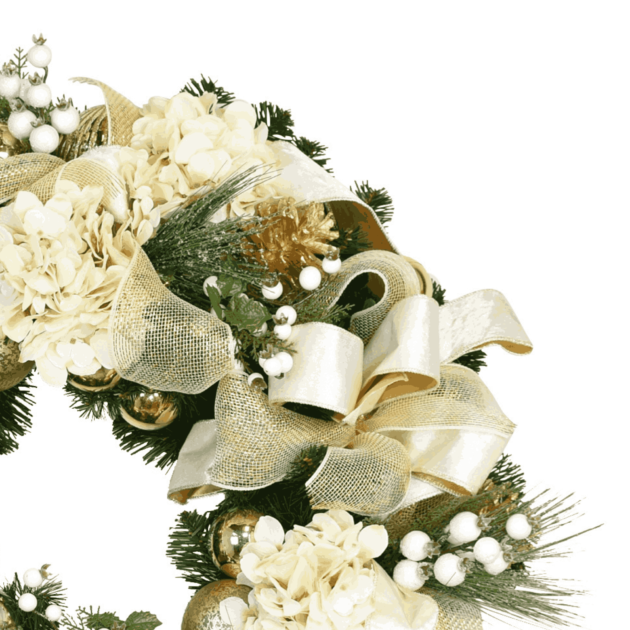 32" Christmas Holiday Wreath with Hydrangeas, Berries and Velvet Bows - Image 2